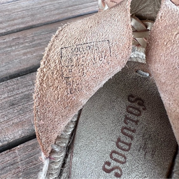 Soludos Woven Braided Leather Espadrille Wedges Metallic Gold Size 9 Jute Wedge - Picture 10 of 15